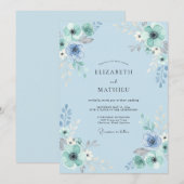 Invitation Mariage Feuillu Aqua Poudré (Devant / Derrière)