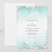 Invitation Mariage Feuillu Aqua Rose Pâle (Devant / Derrière)