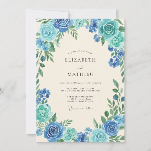 Invitation Mariage Feuillu Aqua Turquoise (Devant)
