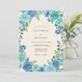 Invitation Mariage Feuillu Aqua Turquoise (Debout devant)