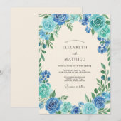 Invitation Mariage Feuillu Aqua Turquoise (Devant / Derrière)