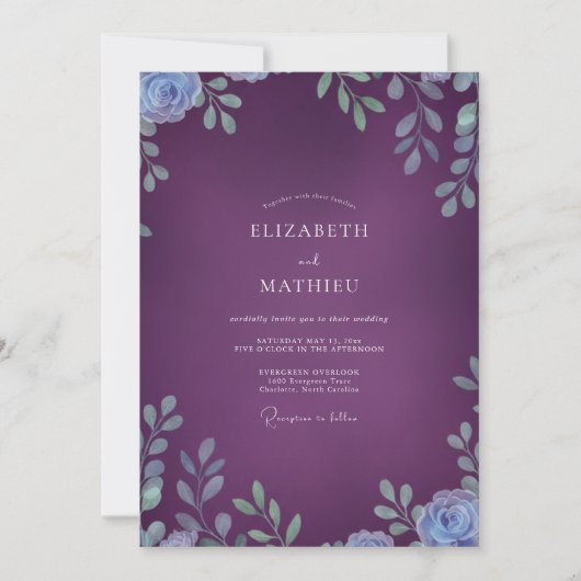 Invitation Mariage Feuillu Ardoise et Prune (Devant)