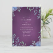 Invitation Mariage Feuillu Ardoise et Prune (Debout devant)