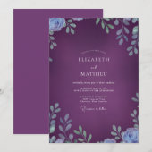 Invitation Mariage Feuillu Ardoise et Prune (Devant / Derrière)