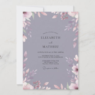 Invitation Mariage Feuillu Ardoise Mauve
