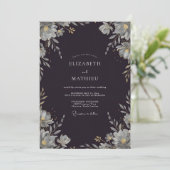 Invitation Mariage Feuillu Argent Charbon (Debout devant)