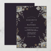 Invitation Mariage Feuillu Argent Charbon (Devant / Derrière)