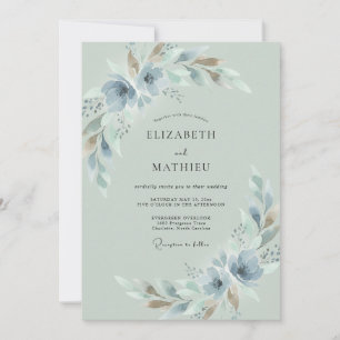 Invitation Mariage Feuillu Argenté sur Fond Ardoise