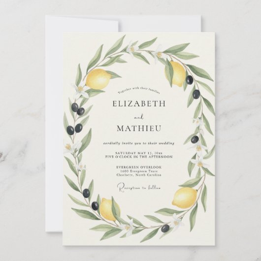 Invitation Mariage Feuillu au Citron et à l'Olive (Devant)