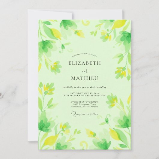 Invitation Mariage Feuillu au Citron et au Lime (Devant)