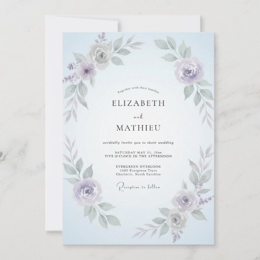 Invitation Mariage Feuillu au Pervenche Côtier (Devant)