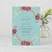 Invitation Mariage Feuillu aux Baies Aqua (Debout devant)