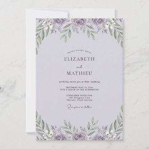 Invitation Mariage Feuillu aux Pivoines Lilas