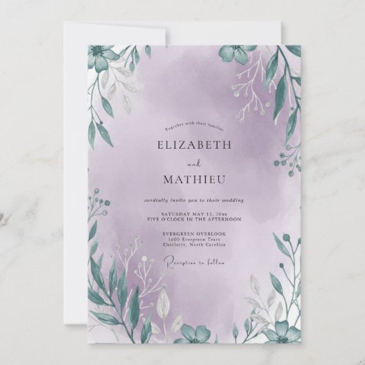 Invitation Mariage Feuillu aux Teintes Lilas (Devant)