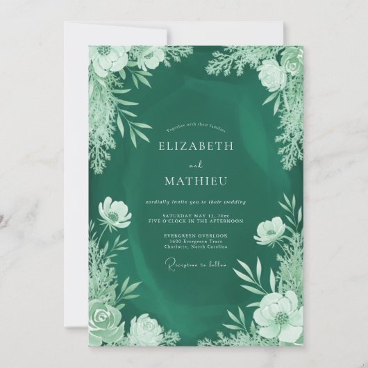 Invitation Mariage Feuillu aux Tons de Menthe et d'Émeraude (Devant)