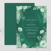 Invitation Mariage Feuillu aux Tons de Menthe et d'Émeraude (Devant / Derrière)