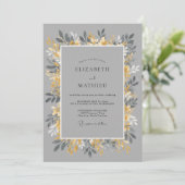 Invitation Mariage Feuillu aux Tons de Moutarde Grise (Debout devant)