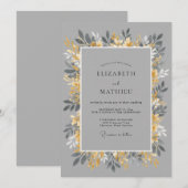 Invitation Mariage Feuillu aux Tons de Moutarde Grise (Devant / Derrière)