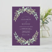 Invitation Mariage Feuillu aux Tons de Prune (Debout devant)