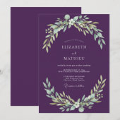 Invitation Mariage Feuillu aux Tons de Prune (Devant / Derrière)