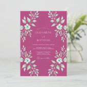 Invitation Mariage Feuillu aux Tons Magenta et Menthe (Debout devant)