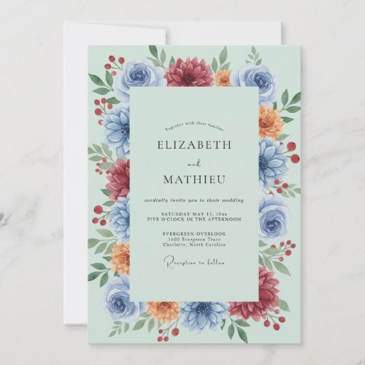 Invitation Mariage Feuillu Azur Ambre (Devant)