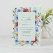 Invitation Mariage Feuillu Azur Ambre (Debout devant)