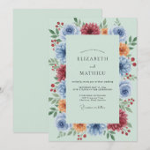 Invitation Mariage Feuillu Azur Ambre (Devant / Derrière)