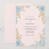 Invitation Mariage Feuillu Azur Champagne (Devant / Derrière)
