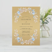 Invitation Mariage Feuillu Azur Doré (Debout devant)