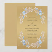 Invitation Mariage Feuillu Azur Doré (Devant / Derrière)