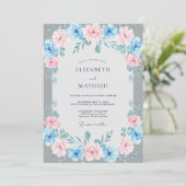 Invitation Mariage Feuillu Azur Doux Rose (Debout devant)