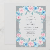 Invitation Mariage Feuillu Azur Doux Rose (Devant / Derrière)