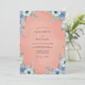 Invitation Mariage Feuillu Azur et Pêche (Debout devant)