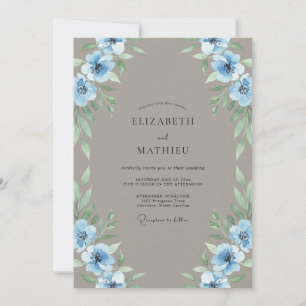 Invitation Mariage Feuillu Azur Taupe Doré