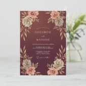 Invitation Mariage Feuillu Beige Bordeaux (Debout devant)