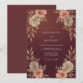 Invitation Mariage Feuillu Beige Bordeaux (Devant / Derrière)