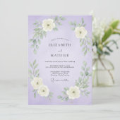 Invitation Mariage Feuillu Blanc et Lavande (Debout devant)