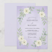 Invitation Mariage Feuillu Blanc et Lavande (Devant / Derrière)
