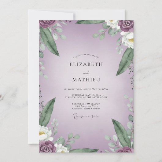 Invitation Mariage Feuillu Blanc Perle de Lilas (Devant)