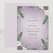 Invitation Mariage Feuillu Blanc Perle de Lilas (Devant / Derrière)