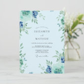 Invitation Mariage Feuillu Bleu Azure (Debout devant)