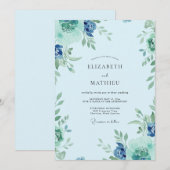 Invitation Mariage Feuillu Bleu Azure (Devant / Derrière)