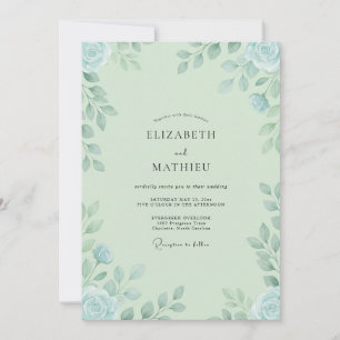Invitation Mariage Feuillu Bleu Ciel Menthe
