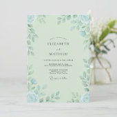 Invitation Mariage Feuillu Bleu Ciel Menthe (Debout devant)
