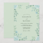 Invitation Mariage Feuillu Bleu Ciel Menthe (Devant / Derrière)