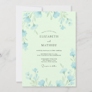 Invitation Mariage Feuillu Bleu Ciel Pistache