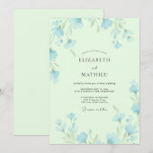Invitation Mariage Feuillu Bleu Ciel Pistache (Devant / Derrière)