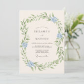 Invitation Mariage Feuillu Bleu Glacé (Debout devant)
