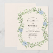 Invitation Mariage Feuillu Bleu Glacé (Devant / Derrière)